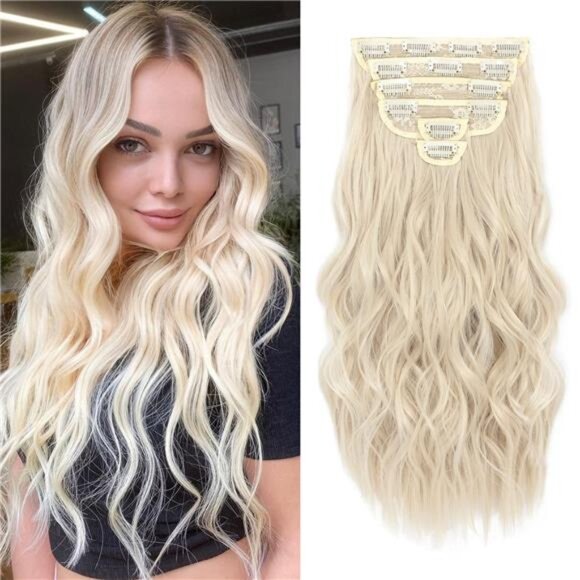 Clip in Hair Extensions, 6 pcs Natural & Soft Hair & Blends Well Hair